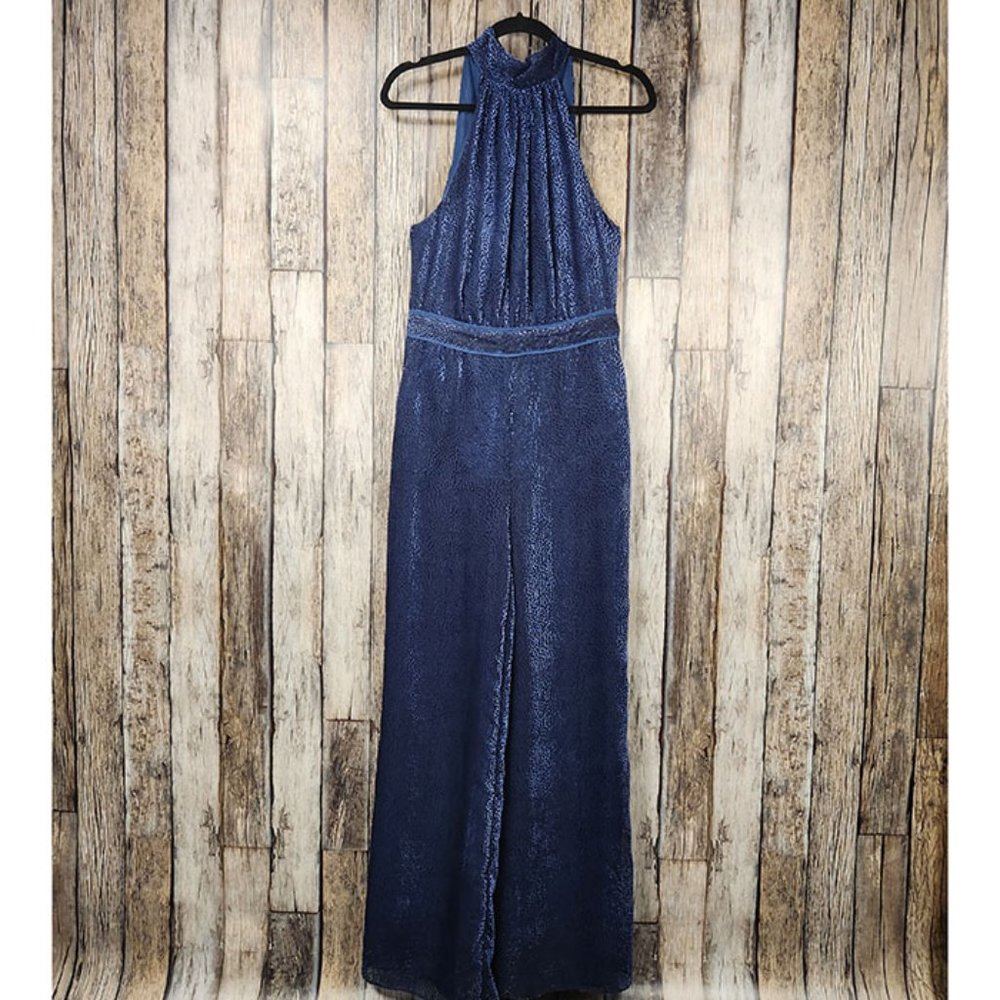Elevenses Blue Velvet Nova Halter Jumpsuit - 0
